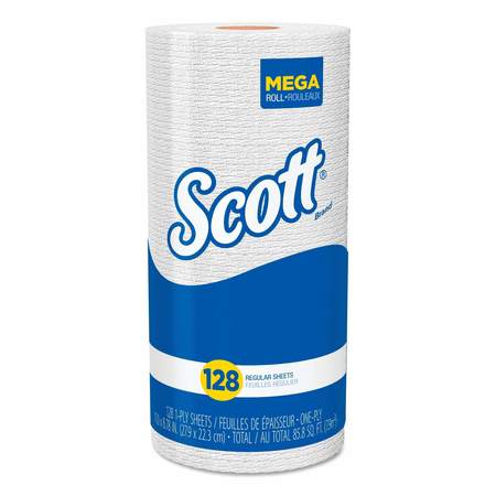 SCOTT Scott Perforated Roll Paper Towels, 1 Ply, 128 Sheets, White, 20 PK 41482